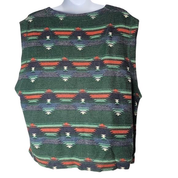 VTG Santana Vest Size Large Green Aztec Print Button Front Western Boho - Picture 3 of 12